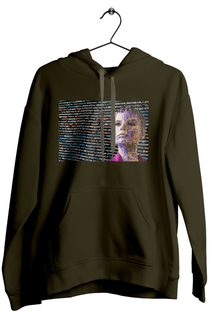 Жіноче худі з принтом "Штучний Розум". Айті, айтішник, гик, жінка, знання, інженер, інтелект, кібер, кібернетика, кіборг, код, комп, комп`ютерник, кристал, машинне навчання, мікросхема, мозок, портрет, програміст, професіонал, професія, розробник, розум, світиться, світло, хакер, чіп, штучний інтелект, штучний розум. 2070702