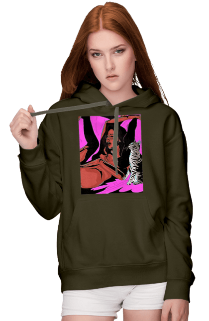 Women`s hoodie with prints Girl Gets Fun. Cat, naked, passion, satisfaction. 2070702