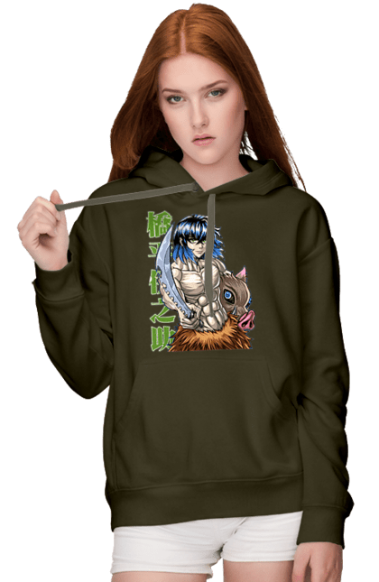 Women's hoodie with prints Demon Slayer Inosuke. Anime, demon slayer, inosuke, inosuke hashibira, kimetsu no yaiba, manga. 2070702