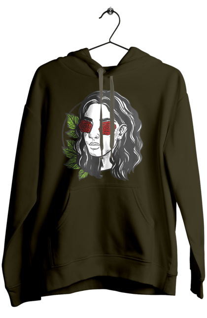 Women`s hoodie with prints Girl With Roses In The Eyes. Girl, rose flower. 2070702