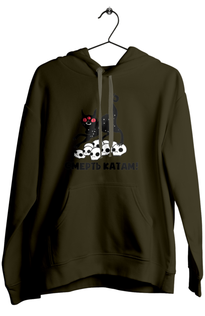 Women`s hoodie with prints Death to the executioners. Cat, cats, patriotic, phrase, phrases, scull, ukrainian, war. 2070702