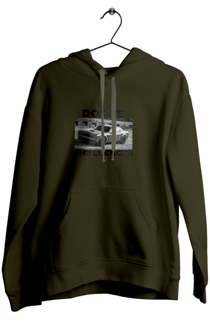 Жіноче худі з принтом "Додж челенджер". Авто, автомобіль, американська легенда, додж челенджер, класичне авто, культовий автомобіль, масл кар, потужний автомобіль. 2070702