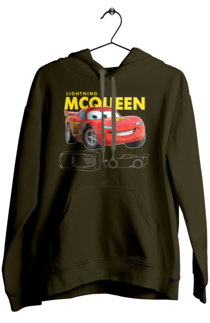 Women's hoodie with prints Lightning McQueen. Cartoon, cartoon, lightning mcqueen, race, sport, wheelbarrows. 2070702