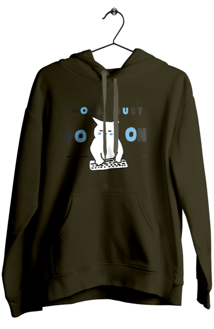 Women`s hoodie with prints Work must go on. Cat, cats, work. 2070702