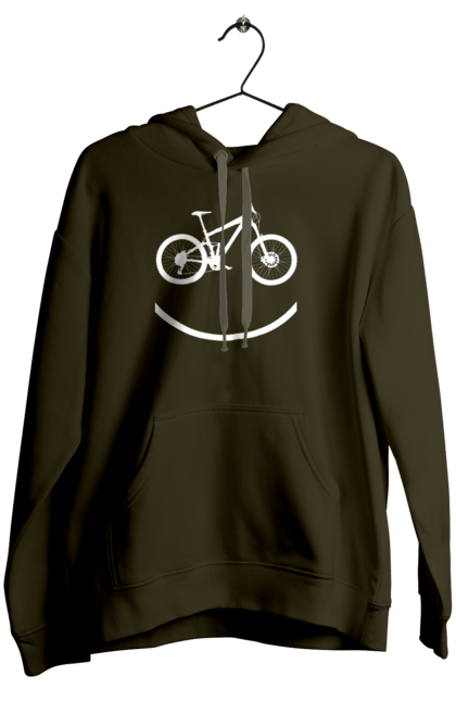 Жіноче худі з принтом "Велосмайл". Велосипед, велоспорт, колесо, крос, любителям велосипеда, педалі, смайл, смайлик, траса. 2070702