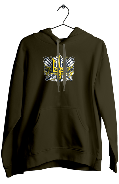 Жіноче худі з принтом "Символіка україни". Герб, патріотичні зображення, символіка, тризуб, україна. 2070702