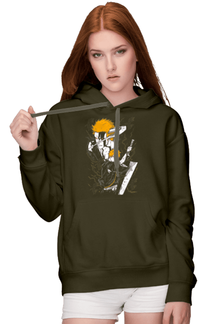 Women's hoodie with prints Bleach Ichigo Kurosaki. Anime, bleach, ichigo, ichigo kurosaki, manga. 2070702