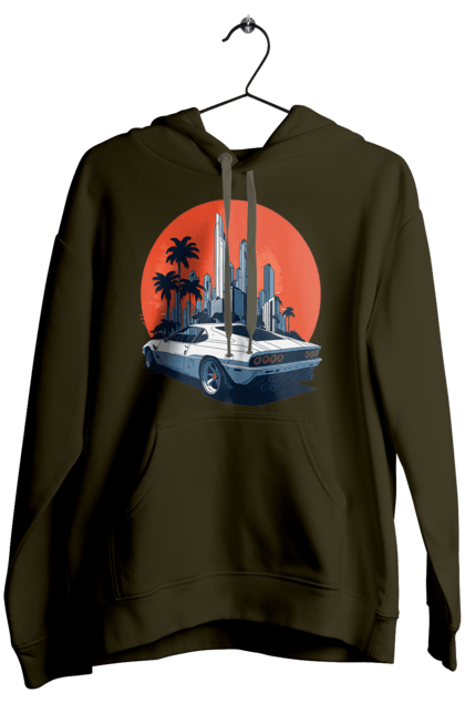 Women`s hoodie with prints Car. Race, speed, sport car, sunset. 2070702