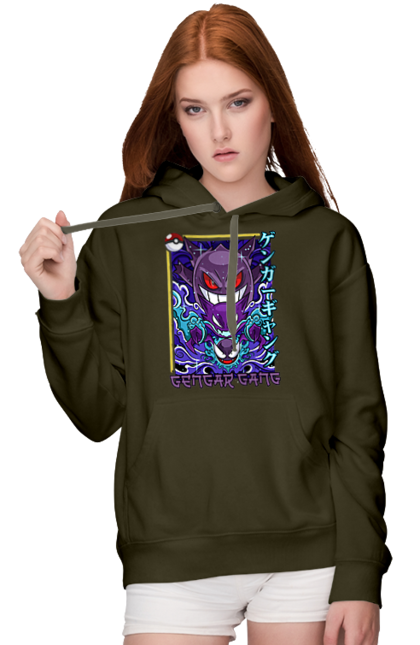 Women's hoodie with prints Pokemon Gengar. Anime, fushigibana, games, gengar, nintendo, pokemon, pokemon go. 2070702