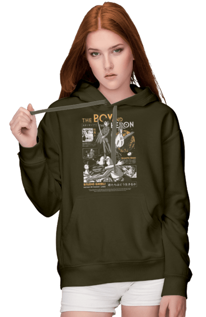 Women's hoodie with prints The Boy and the Heron. Boy and bird, cartoon, ghibli, japan, miyazaki, studio ghibli. 2070702