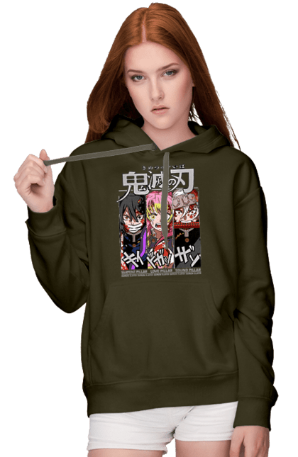 Women's hoodie with prints Demon Slayer Obanai Mitsuri Tengen. Anime, demon slayer, iguro, kimetsu no yaiba, manga, mitsuri, obanai, tengen. 2070702