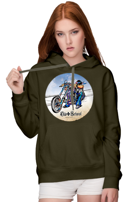 Women`s hoodie with prints Old school. Auto moto, motorcycle, music band, old hardening, performers, rock band. 2070702