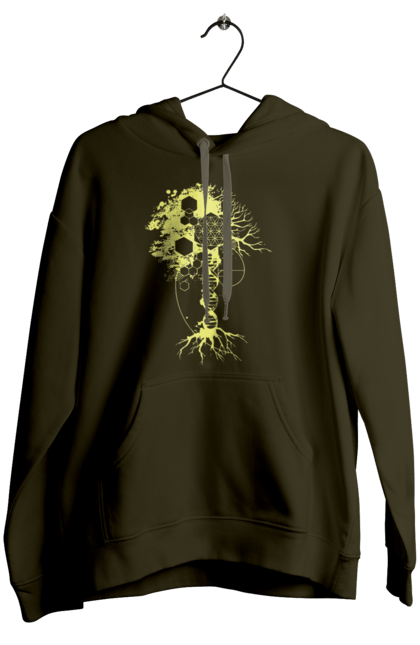 Жіноче худі з принтом "Древо життя". Божественна суть, ген, дерево життя, днк, макромолекула, мова світобудови, насіння життя, сакральна геометрія, число бога, число фібоначчі. 2070702