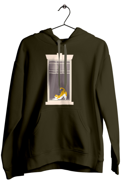 Women`s hoodie with prints Cat In The Window. Cat, redhead, sippers, window. 2070702