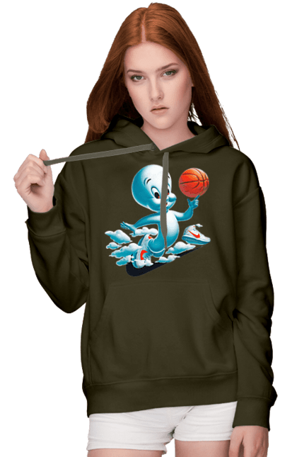 Women's hoodie with prints Casper. Ball, basketball, casper, ghost, movie, sneakers, sport. 2070702