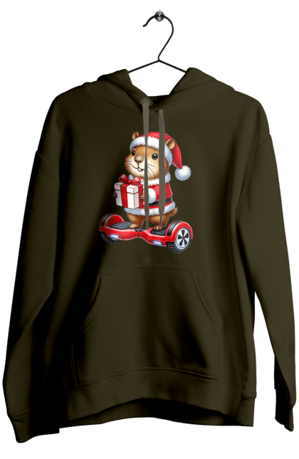 Women's hoodie with prints Christmas Capybara with a Gift. Animal, capybara, christmas, christmas capybara, gift, holiday, new year, new year`s gift, santa. 2070702