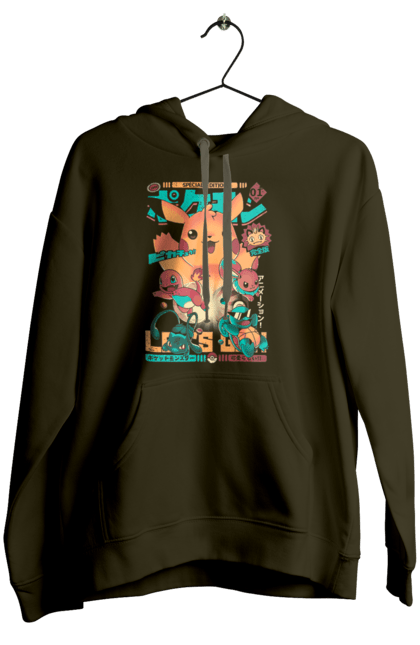 Women`s hoodie with prints Pokemon. Adventure master, adventures in youth, anime, boy eh, combat dimension, diamond and pearls, fate of rivals, galactic battles, games, pokemon, pokemon bulbasaurus, pokemon charmander, pokemon series, pokemon squirt, white and black, x and y, xy z. 2070702