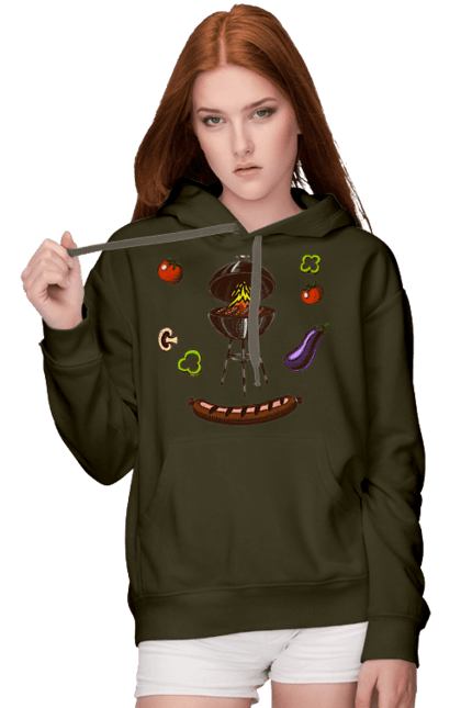 Women`s hoodie with prints Barbecue Sausage. Barbecue, fry, grill, sausage. 2070702