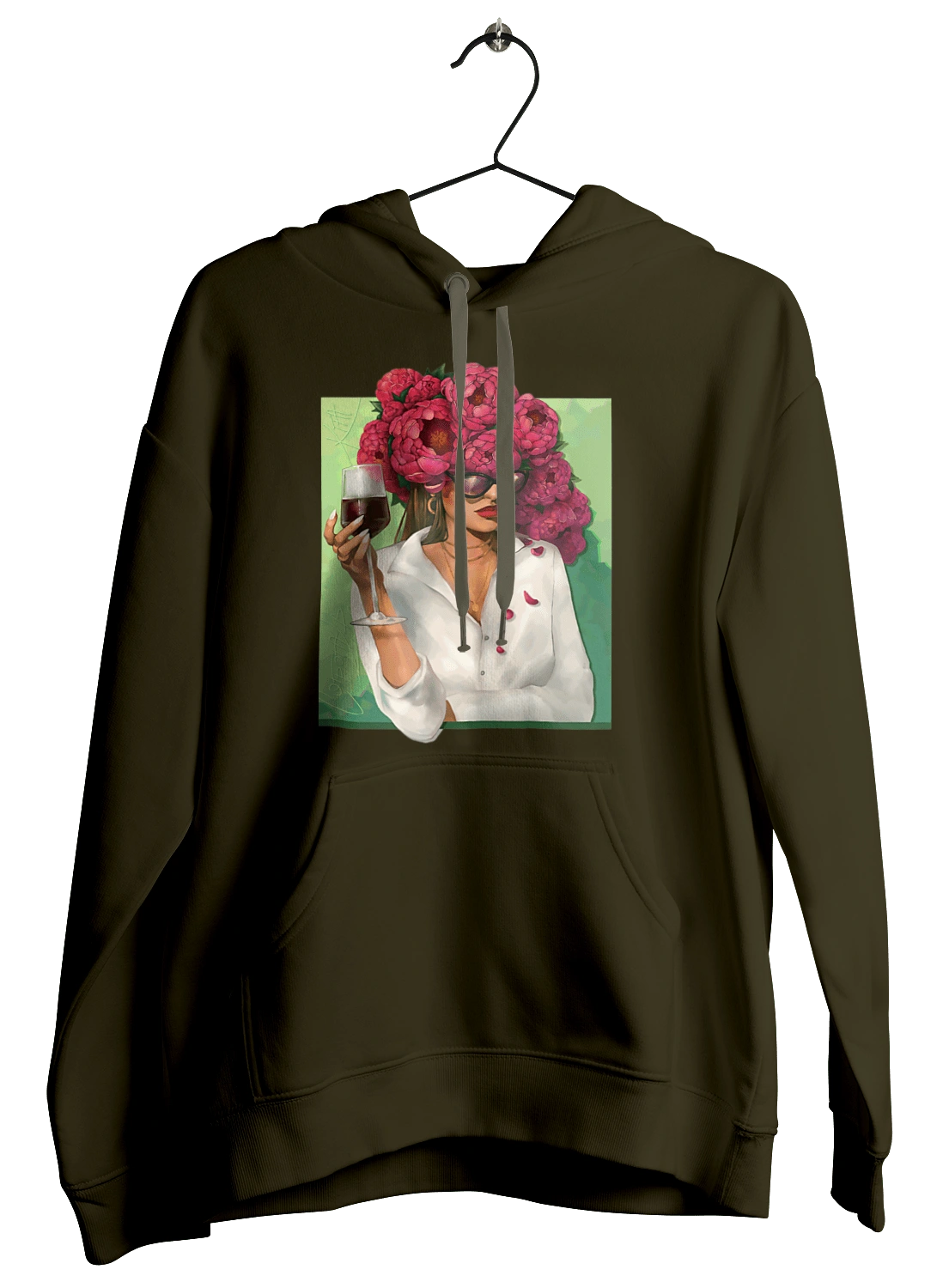 Girl with peonies and a glass