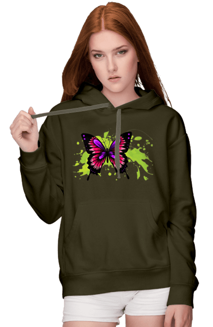 Women`s hoodie with prints Pink Butterfly. Butterfly. 2070702