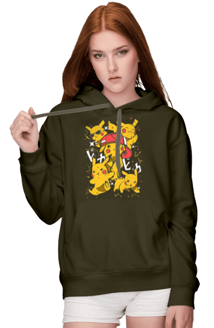 Women's hoodie with prints Pikachu. Anime, game, manga, nintendo, pikachu, pokemon. 2070702