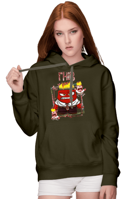 Women's hoodie with prints Inside Out Anger. Anger, cartoon, emotions, inside out, pixar, puzzle, thoughts inside out. 2070702