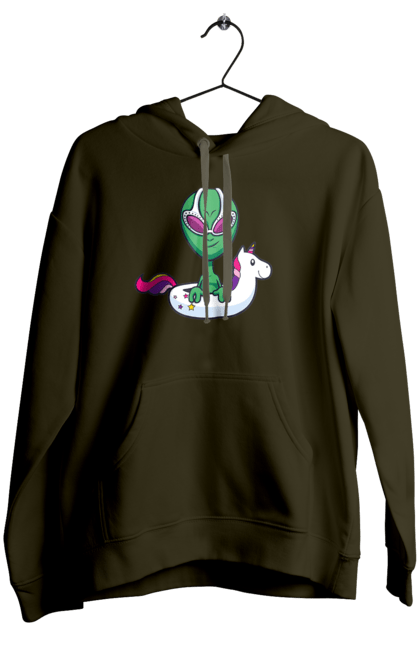 Women`s hoodie with prints Alien Floats In A Circle. Alien, inflatable circle, to swim. 2070702