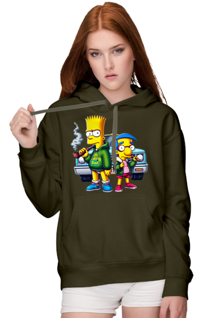 Women's hoodie with prints Bart Breaking Bad. Bart, breaking bad, cartoon, character, laboratory, milhouse, serial, simpson, simpsons. 2070702