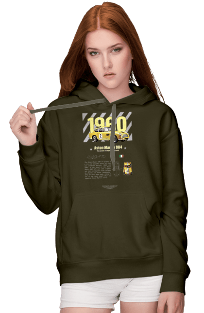 Women's hoodie with prints Aston Martin DB4. Aston martin, auto, automobile, car, db4, race, sport, sport car. 2070702