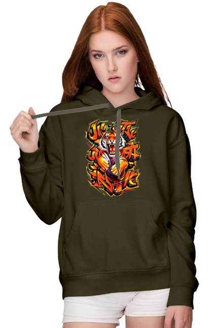 Women's hoodie with prints Jujutsu. Animal, japan, jiu jitsu, jujutsu, martial arts, ninja, samurai, sport, tiger. 2070702