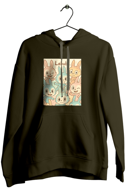 Жіноче худі з принтом "Лабубу". Безтурботно, грайливо, дизайнперсонажу, каваї, лабубу, милі мистецтво, ніжні відтінки, пастельніквіти, стиль мультфільму, чарівно. 2070702