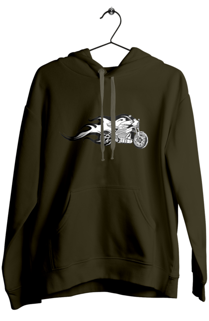 Жіноче худі з принтом "Мотоцикл Вогонь". Мото, мотоцикл, огонь. 2070702