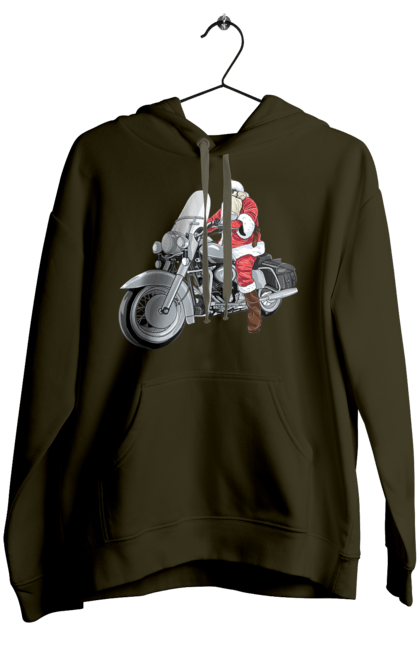 Жіноче худі з принтом "Санта На Мотоциклі". Мотоцикл, новий рік, санта, свято. 2070702