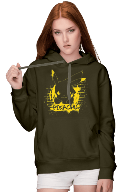 Women's hoodie with prints Pikachu. Anime, game, manga, nintendo, pikachu, pokemon. 2070702