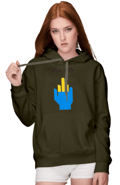 Women`s hoodie with prints Putin Huilo. All, dead muscovite, go fuck yourself, good evening, middle finger, muscovites, orcs, putin shit, putin`s head, russian military. 2070702