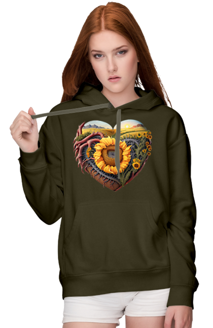 Жіноче худі з принтом "Символи України". Небо, поле, пшениця, символи україни, соняшник, україна. 2070702