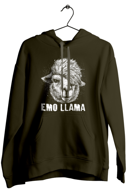 Жіноче худі з принтом "Емо Лама". Alpaca, animals, distressed, emo, funny, llama, vintage, емо, лама. 2070702