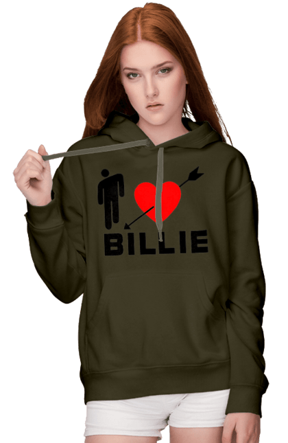 Жіноче худі з принтом "Біллі Айліш". Біллі айліш, логотип біллі айліш, принт біллі айліш, співачка біллі айліш. 2070702