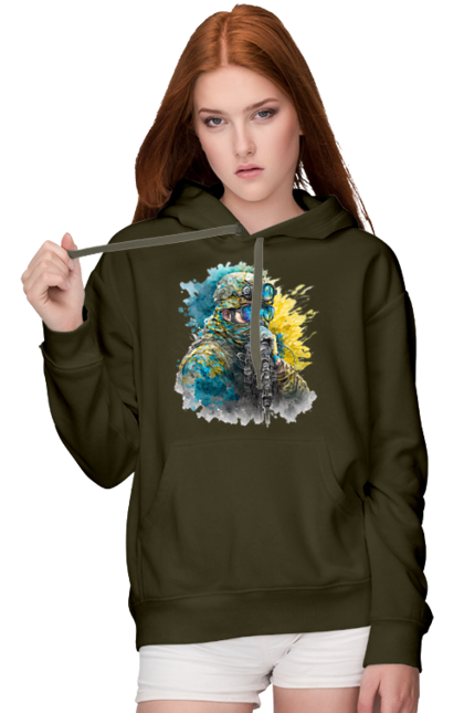 Жіноче худі з принтом "Снайпер ЗСУ". Армія, зсу, прапор україни, символи україни, снайпер, солдат, україна. 2070702