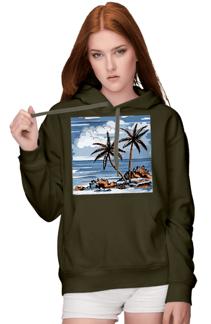 Women`s hoodie with prints Palm Trees And Sky. Clouds, palm trees, sea, sky. 2070702