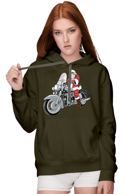 Жіноче худі з принтом "Санта На Мотоциклі". Мотоцикл, новий рік, санта, свято. 2070702