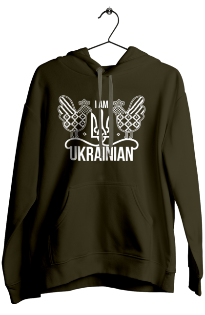Women`s hoodie with prints I am Ukrainian. Embroidery, i am ukrainian, like zelensky`s, patriotic. 2070702