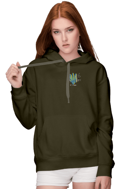 Women`s hoodie with prints Freedom heart processor. Yellow and blue.. Freedom, heart, patriotic, processor, sarabeevart, to buy, ukraine. 2070702