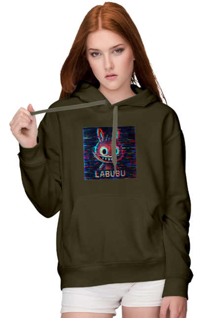 Жіноче худі з принтом "Лабубу". Crt, rgb, глітч, кіберпанк, лабубу, пікселі, ретро, спотворення, цифрове мистецтво, шум. 2070702