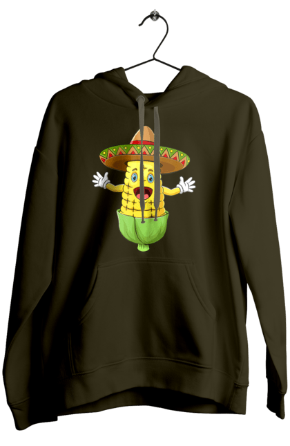 Women`s hoodie with prints Sombrero Corn. Corn, food, sombrero. 2070702