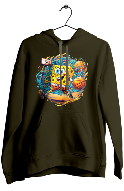 Women's hoodie with prints SpongeBob. Animated series, ball, basketball, cartoon, spongebob, spongebob squarepants, sport. 2070702