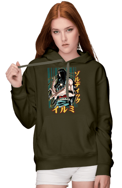 Women's hoodie with prints Hunter × Hunter Illumi Zoldyck. Anime, hunter, hunter × hunter, hunter hunter, illumi, illumi zoldyck, manga, zoldyck. 2070702