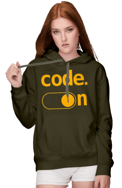 Жіноче худі з принтом "Код увімкнено". Айті, айтішник, для айтішника, для програміста, код увімкнено, подарунок айтішнику, подарунок програмісту, програміст, розробник. 2070702