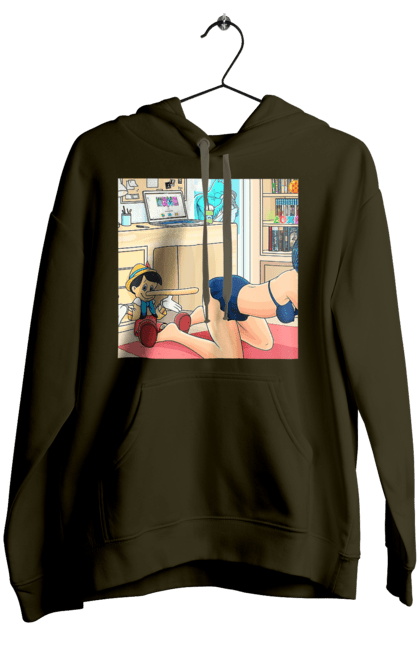 Women`s hoodie with prints Pinocchio In The Adult Tale. Batman, joke, kiss, naked, pinocchio. 2070702