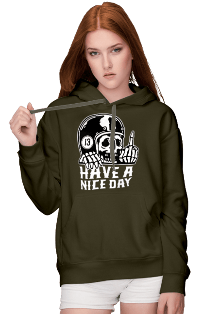 Women`s hoodie with prints Have a nice day. Fak, have a, nice day, scull, thirteen, with a skull. 2070702